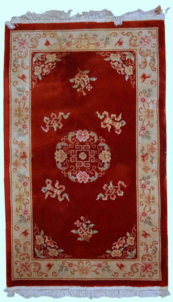 Handmade Vintage Art Deco Chinese Rug, 3.9'x6.5', 120cmx200cm 1970s