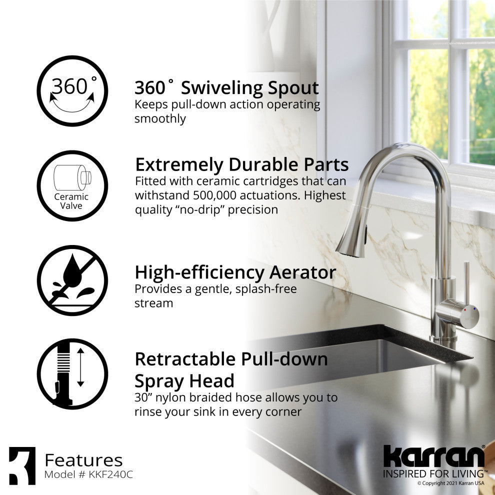 Karran Weybridge Single-Handle Pull-Down Sprayer Kitchen Faucet, Chrome
