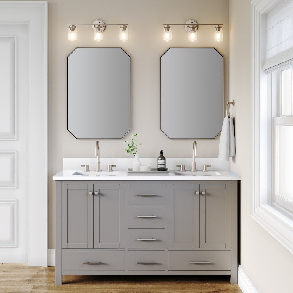 3-Light 22" Bathroom Vanity Light Clear Seedy Glass, Satin Nickel