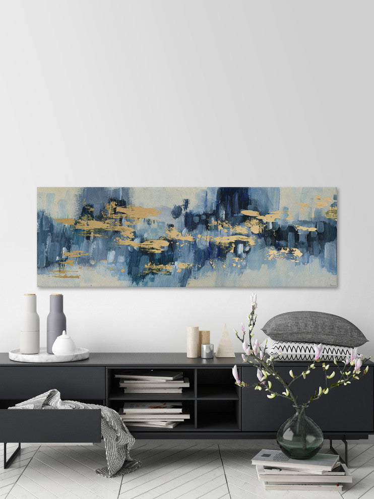"Gold Water Reflection" Painting Print on Wrapped Canvas, 30"x10"