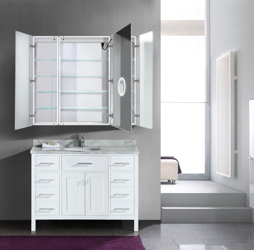48x42 Recessed Or Surface Mount Medicine Cabinet 12 Shelves, LED, Lrr