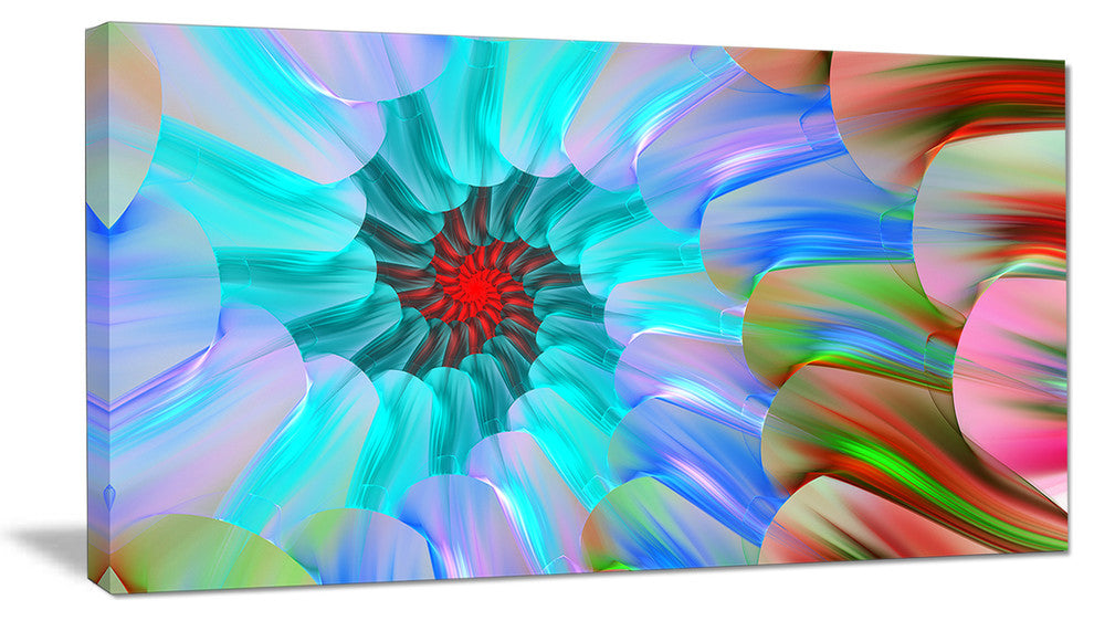 Blue Colored Stain Glass with Spirals, Large Floral Canvas Art Print, 60"x28"
