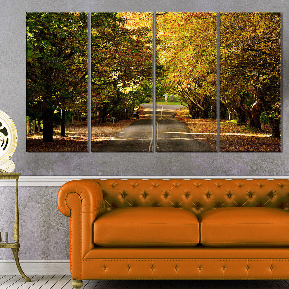 "Road Through Beautiful Green Trees" Landscape Wall Art, 4 Panels, 48"x28"