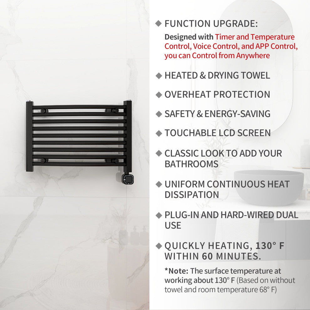HEATGENE Smart Towel Warmer With Timer and Temperature Control, Matt Black