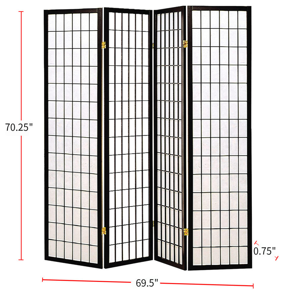 Four Panel Japanese Style Folding Screen, Black and White