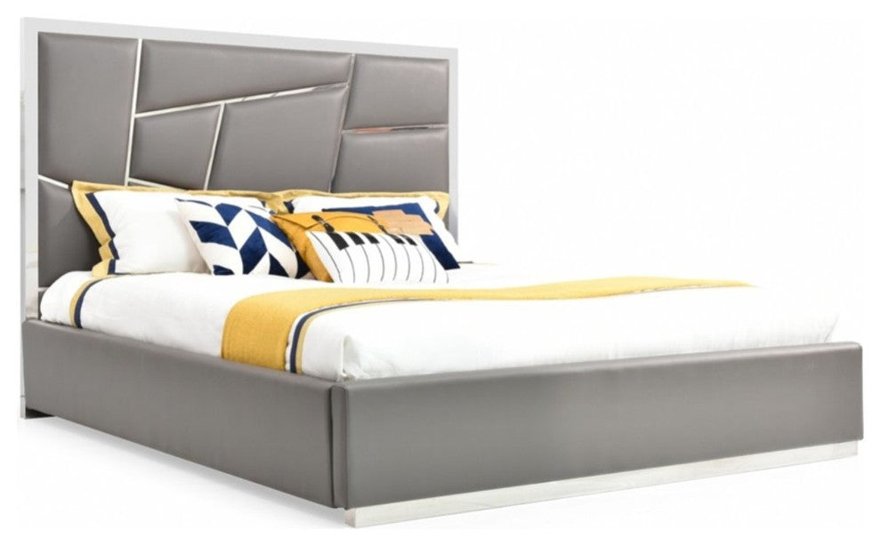 Modrest Chrysler Modern Gray Bonded Leather Bed, Queen
