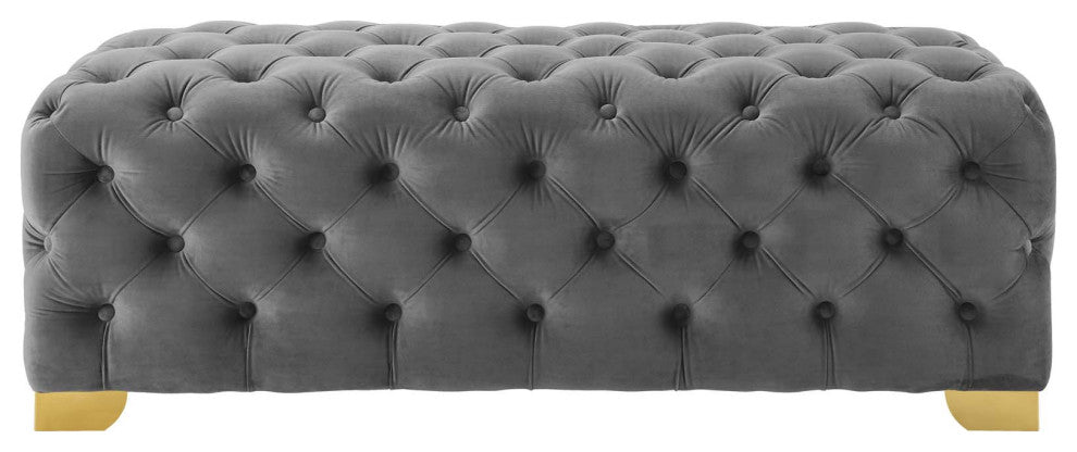 Modern Lounge Accent Chair Bench, Velvet Fabric Metal Steel, Grey Gray