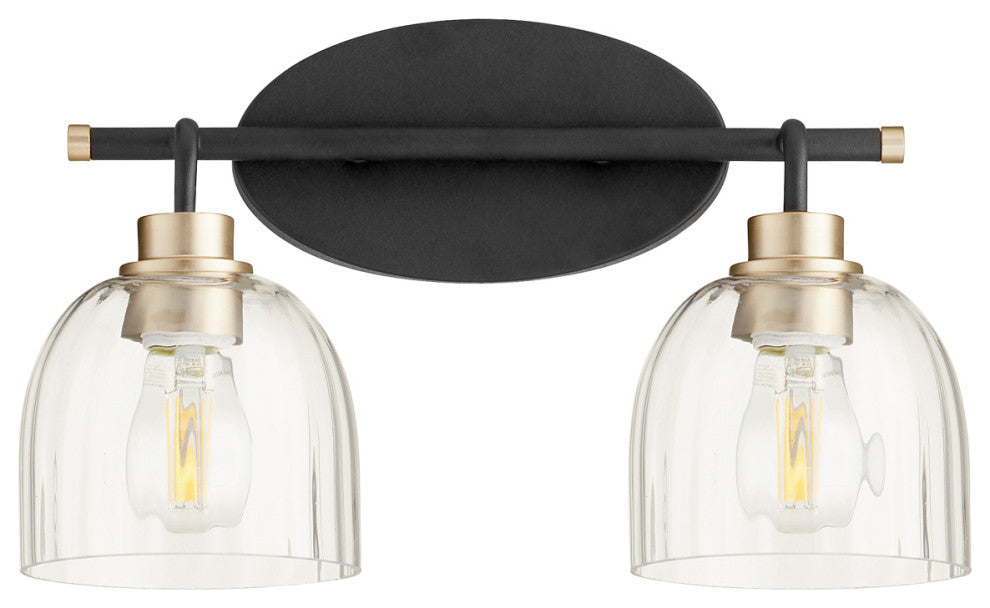 Quorum 507-2-6980 Two Light Vanity, Black w Aged Brass Finish