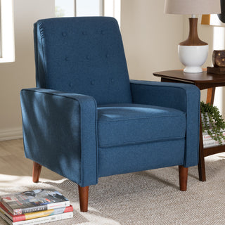 Mathias Mid-Century Modern Blue Fabric Upholstered Lounge Chair