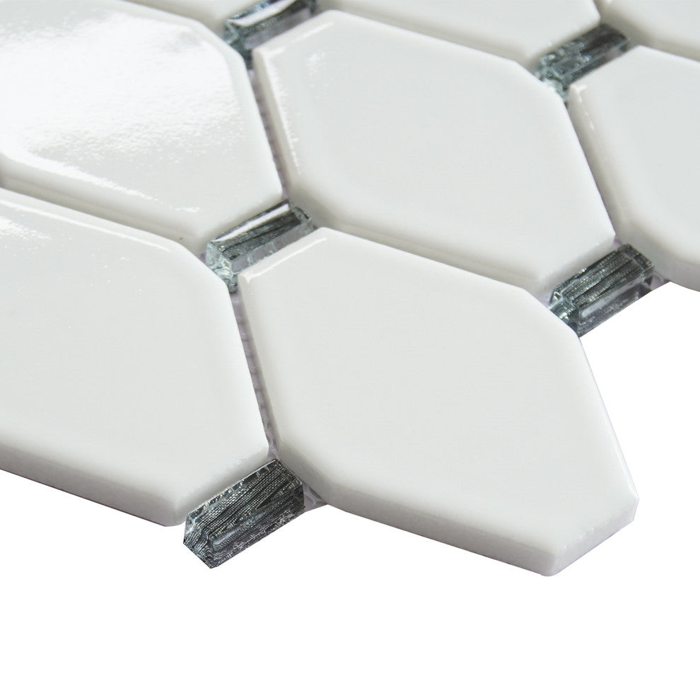 Badajoz 11.5x10.94, Honeycomb Glass Mosaic Tile, White/Black, Box of 11
