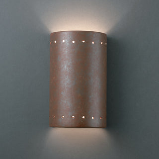 Ambiance Small Cylinder With Perfs Wall Sconce, Outdoor, Rust Patina