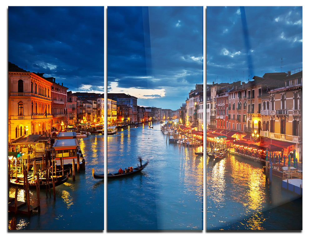 "Grand Canal at Night Venice" Photo Metal Wall Art, 3 Panels, 36"x28"