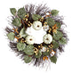 W1252 22 Autumn Green Pumpkin, Cotton and Berries Artificial Fall Wreath