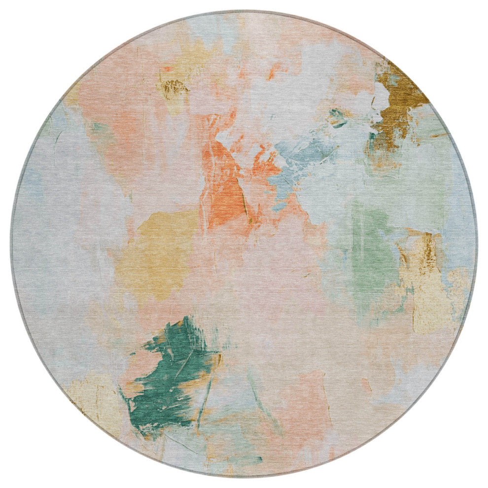 Machine Washable Indoor/Outdoor Chantille ACN1914 Peach 8' x 8' Round Rug