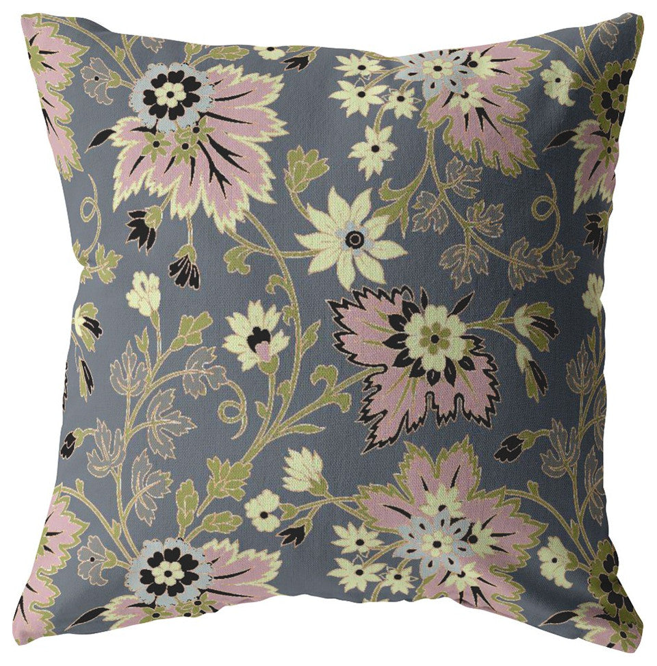 20 Gray Pink Jacobean Suede Throw Pillow