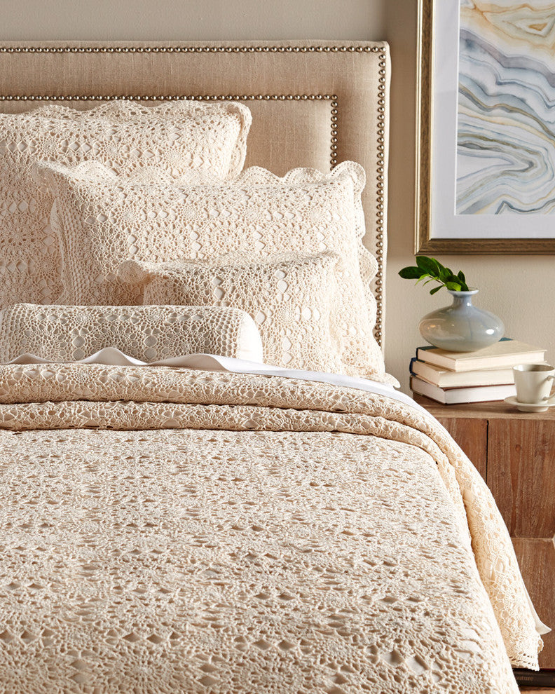 Handmade Crochet Sham, Set of 2, Ivory, Standard