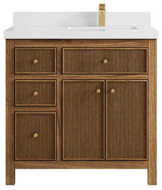 Sonoma Teak 36 Right Offset Bath Vanity in Dark Natural with 2" White Quartz