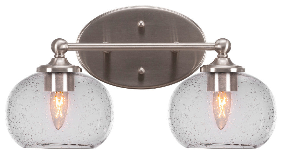 Capri 2-Light Bath Bar, Brushed Nickel/Clear Bubble