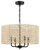 20" 4-Light Rattan Drum Chandelier Light With Black Canopy