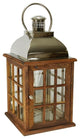 30" Oversized Modern Sheesham Wood Candle Lantern With Silver Metal Handle