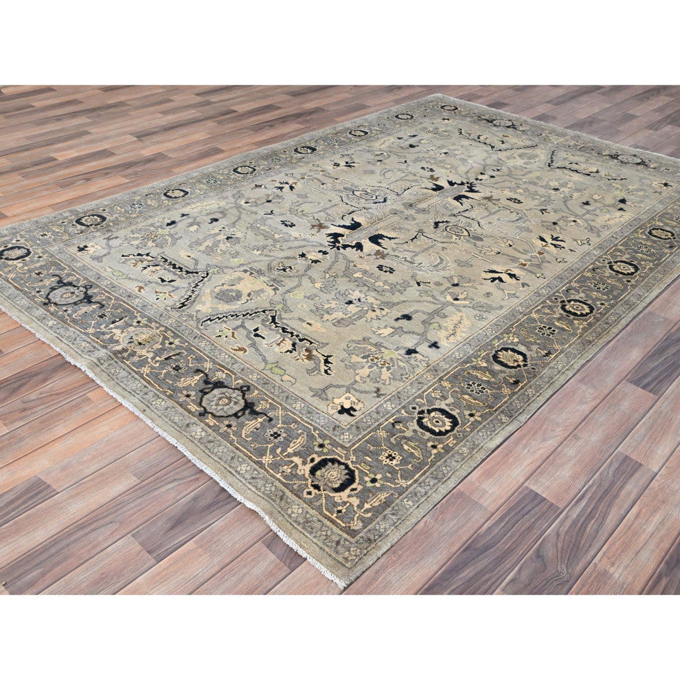 Gray, Serapi Heriz Design, Soft Wool, Hand Knotted, Oriental Rug, 6'x8'9"