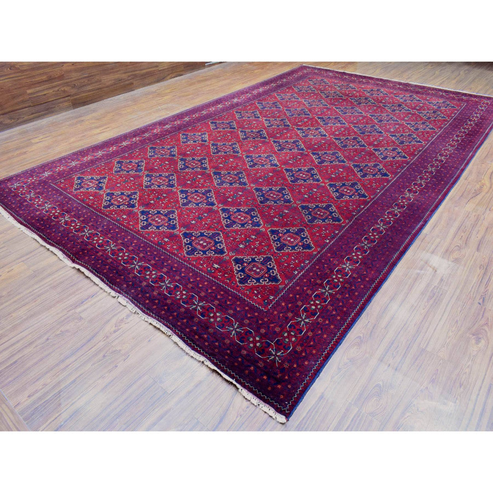 Red, Afghan Khamyab, Organic Wool Hand Knotted Oversized Rug, 9'10"x16'0"