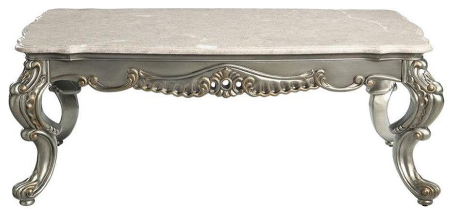 ACME Furniture Miliani Marble & Wood Coffee Table in Natural/Antique Bronze
