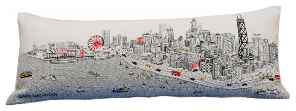 35" White Chicago Daylight Skyline Lumbar Decorative Pillow