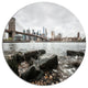 Brooklyn Bridge With Rocks On Shore, Cityscape Disc Metal Wall Art, 23"