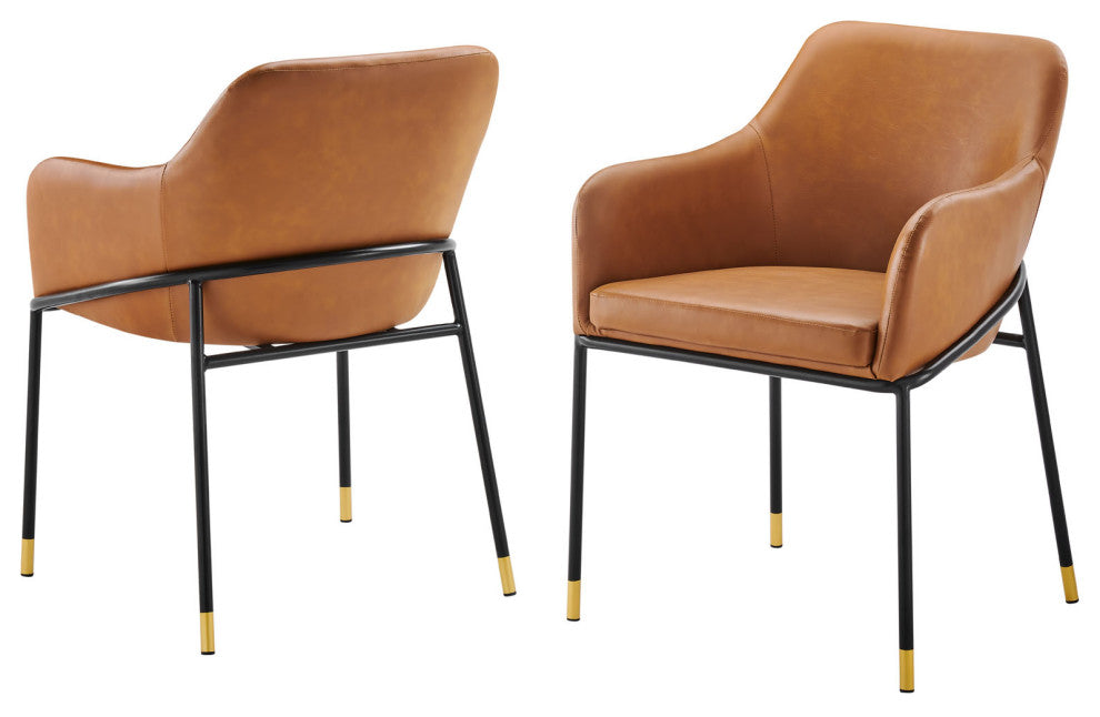 Dining Chair, Set of 2, Tan Black, Vegan Leather, Modern Bistro Hospitality