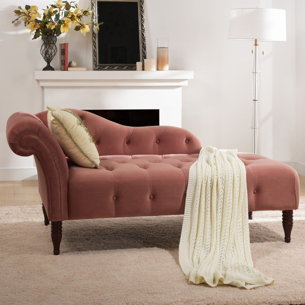 Samuel 66" Tufted Chaise Lounge, Right-Arm Facing, Dusty Pink Velvet