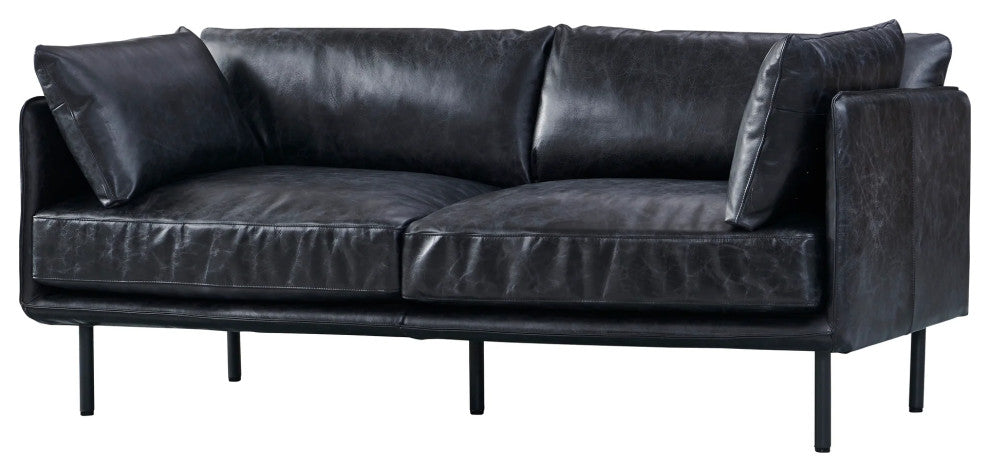 Venezia Industrial Modern Love Seat - Slate Leather