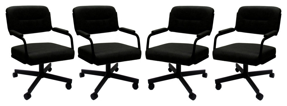 Set of 4, Swivel Metal Caster Dining Chairs M-110, Black Vinyl on Black