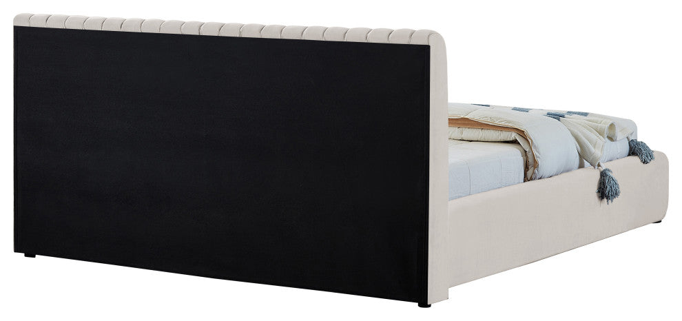 Nico Black Velvet Upholstered Bed, Cream, Full