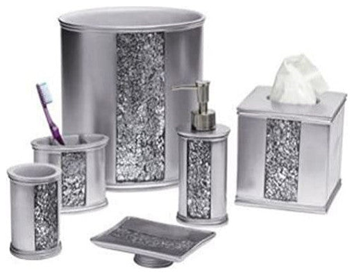 Popular Bath Sinatra Silver Basket, Tissue, Cup, Soap Dish, Toothbrush, Lotion