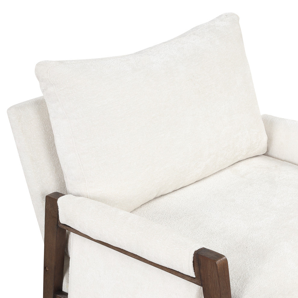 GDF Studio Mid-Century Modern Velvet Accent Chair, Rubber Wood Frame, White