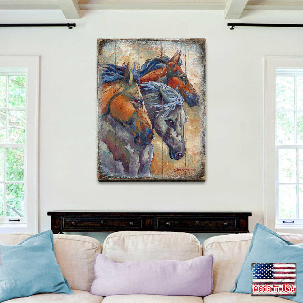 Let Them Run Horse Heads Wooden Wall Art, X-Large 36x24