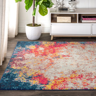 Contemporary POP Modern Abstract Cream/Blue 4' x 6' Area Rug