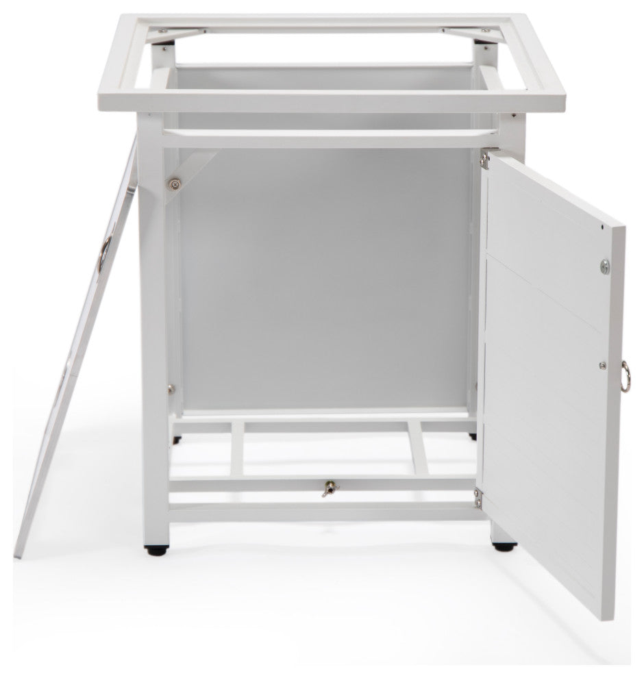 LeisureMod Walbrooke Square Fire Pit Table and Tank Holder With Slats, White