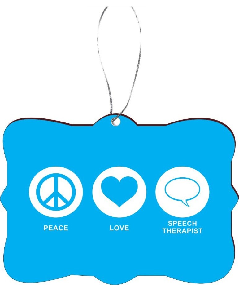 Peace Love Speech Therapist Sky Blue Design Rectangle Christmas Tree Ornament