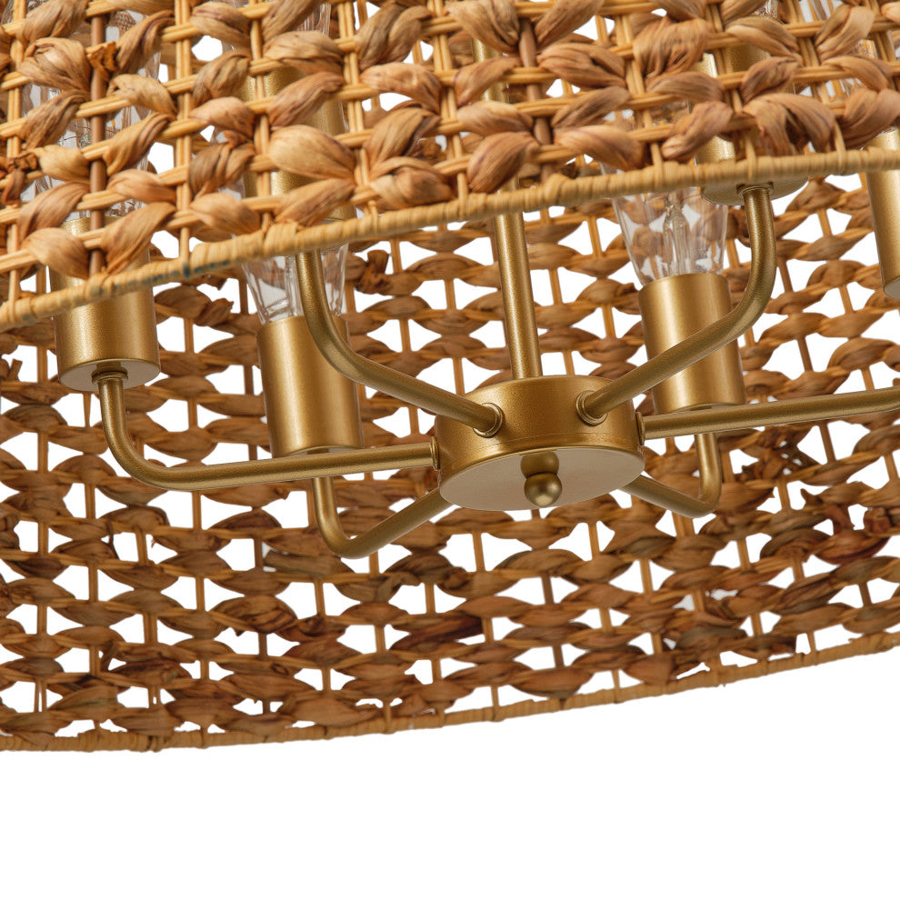 Farmhouse Painted Gold 6-Light Unique Hand Woven Oversize Pendant Light