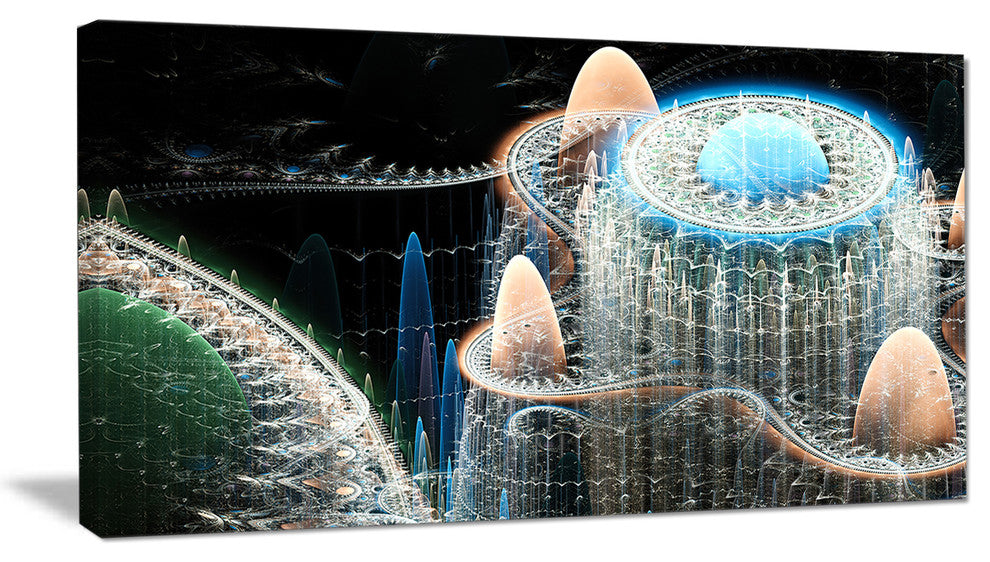 Blue Fractal Infinite World, Abstract Art on Canvas, 40x20