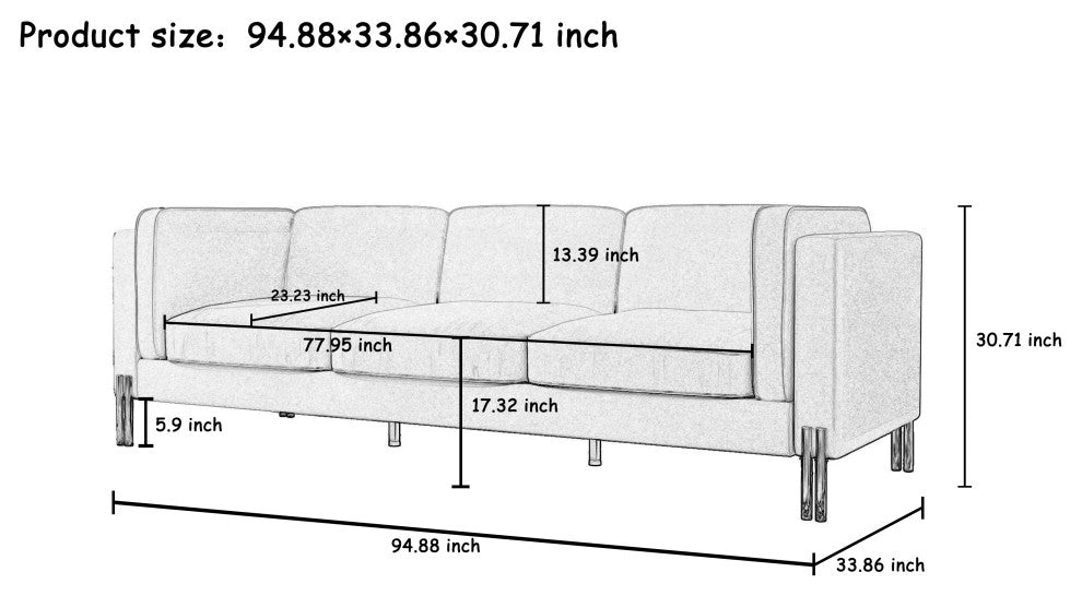 95'' Velvet Square Arm Sofa with Gold Leg, Beige