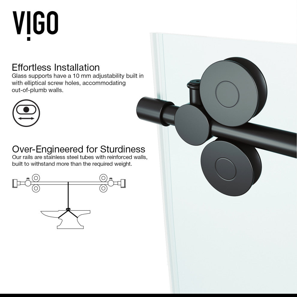 VIGO Winslow Frameless Sliding Shower Enclosure, Matte Black, 36" D X 48" W X 80" H, Left Drain Base