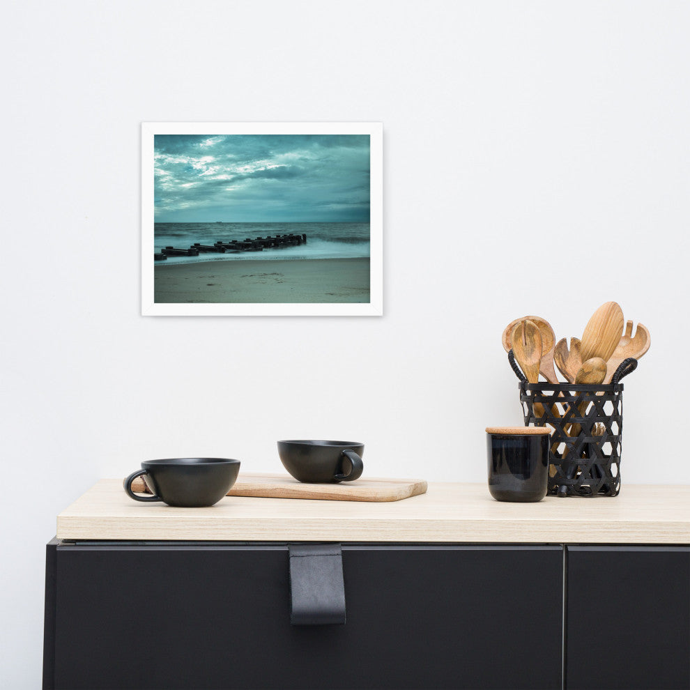 Blue Morning at Rehoboth Coastal Landscape Framed Photo Paper Wall Art Prints, White, 11" X 14"