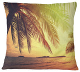 Tropical Beach With Green Palm Seashore Throw Pillow, 18"x18"
