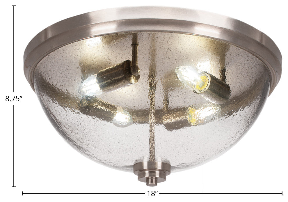 18" 4-Light Flush Mount Light, Brushed Nickel, Smoke Bubble Glass
