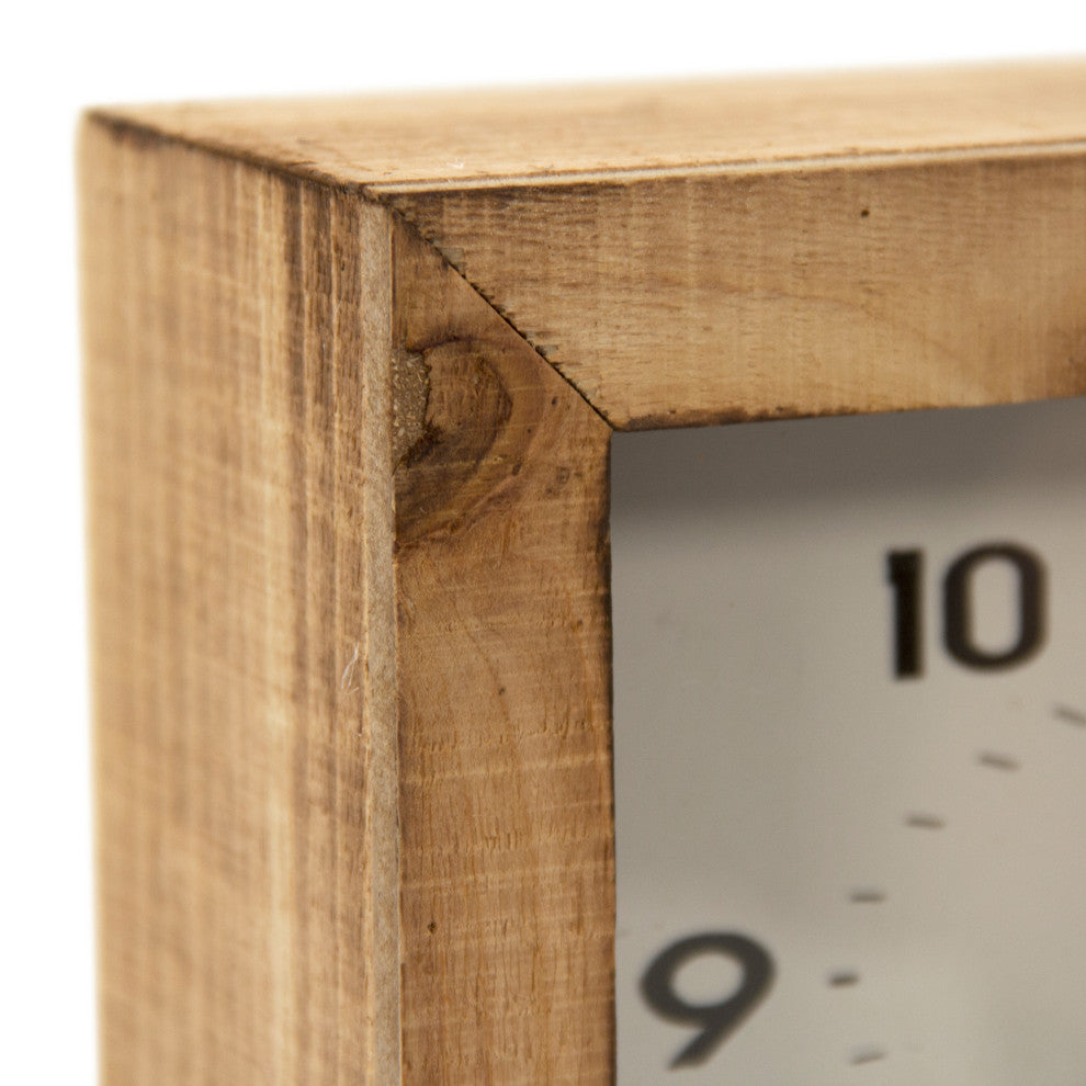 Wooden Box Clock, Brown, White