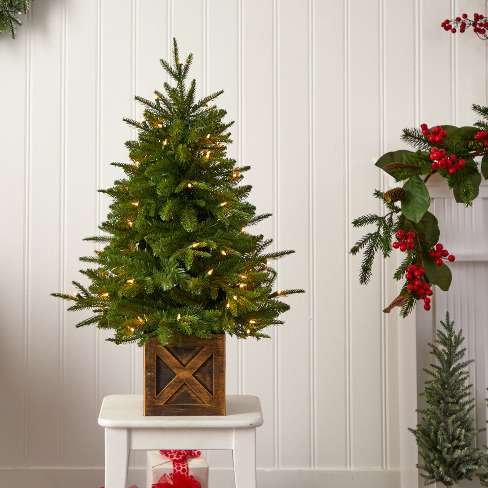 3' Finl&Fir Faux Xmas Tree, Planter W/272 Bendable Branches &50 White Lights