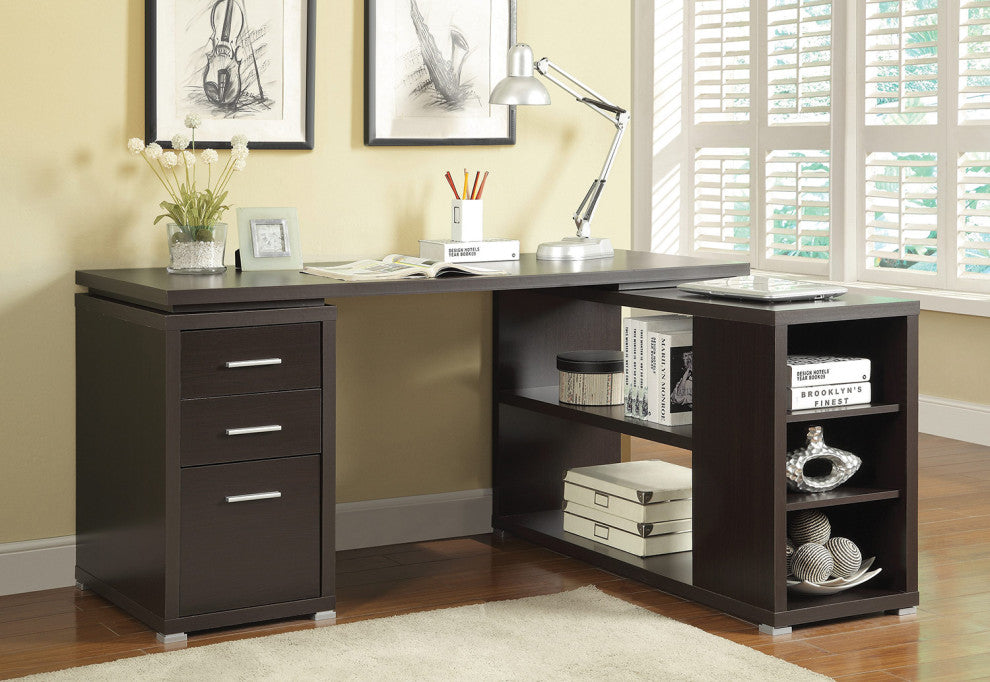L-Shape Office Desk With Drawers and Shelves, White